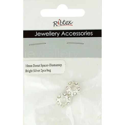 10mm Metal Alloy Rondelle Donut with Diamante Spacers